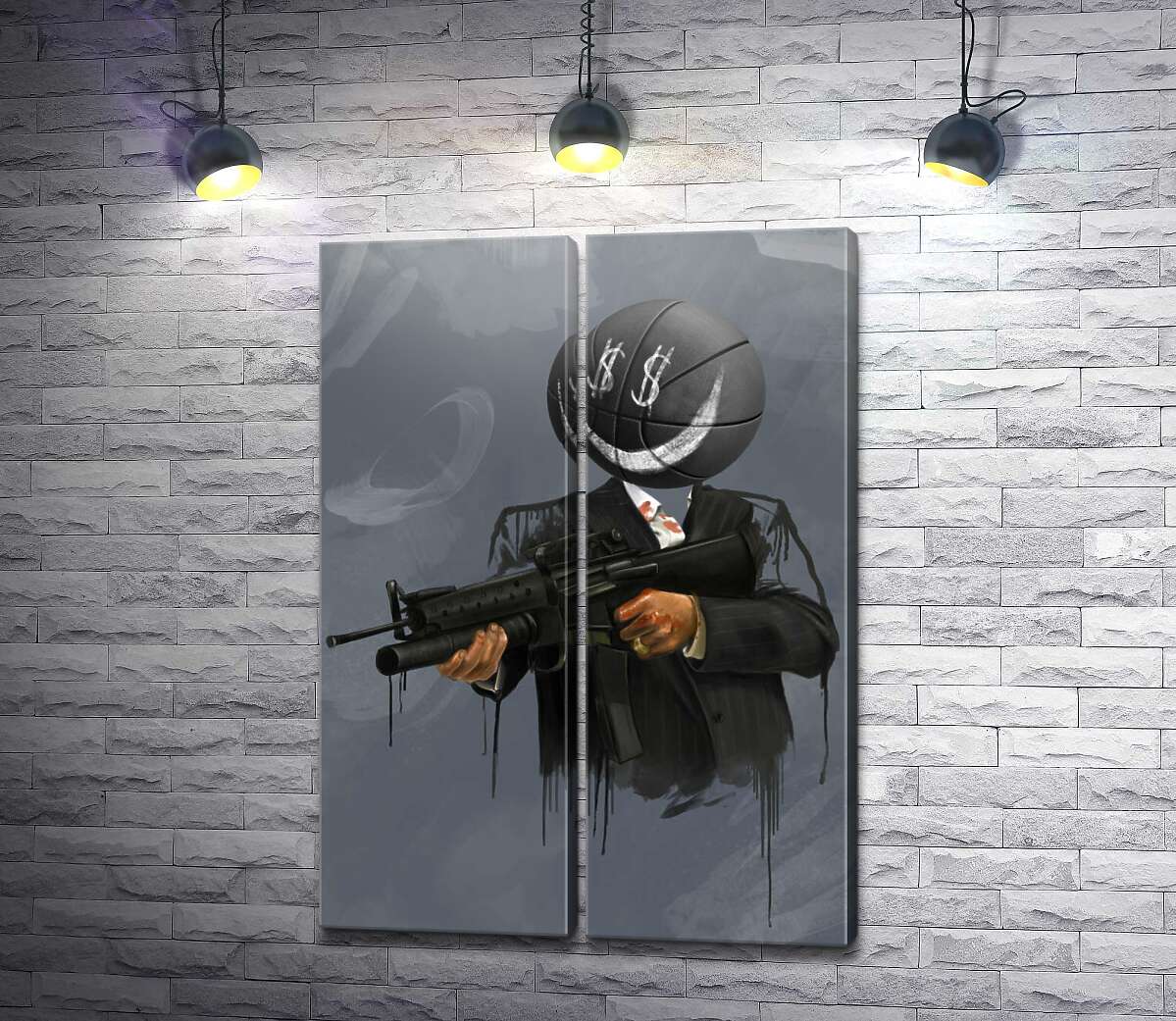 модульная картина Грязный фиат: мяч-гангстер с оружием