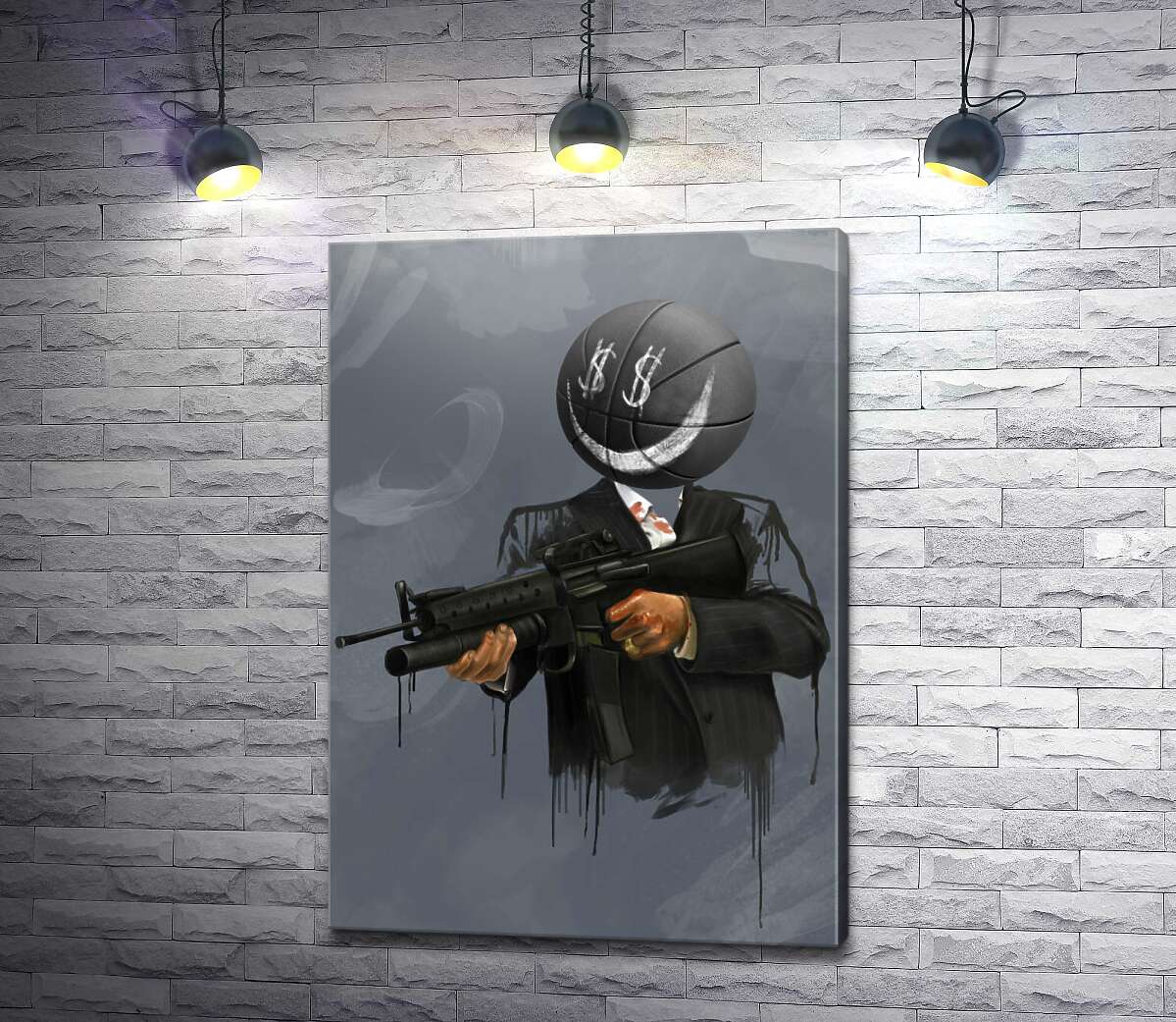 картина Грязный фиат: мяч-гангстер с оружием