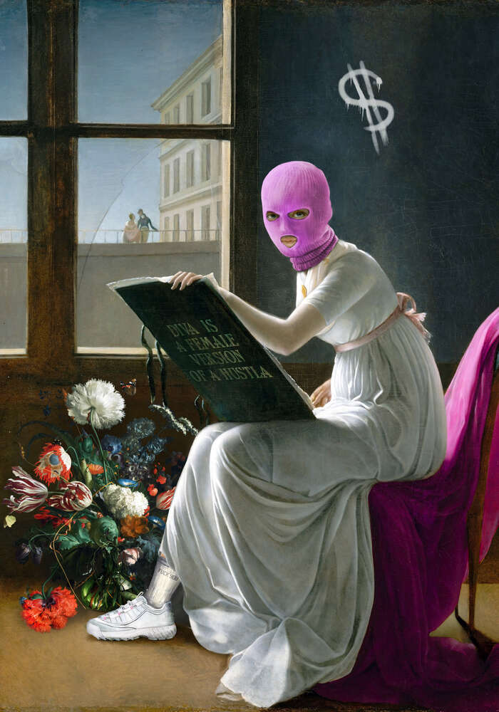 картина-постер Хасл дива в маске с букетом цветов