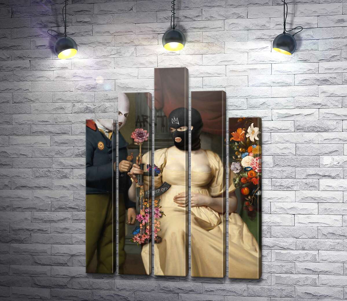модульна картина Пара в масках, квіти та зброя (Модуль №29)