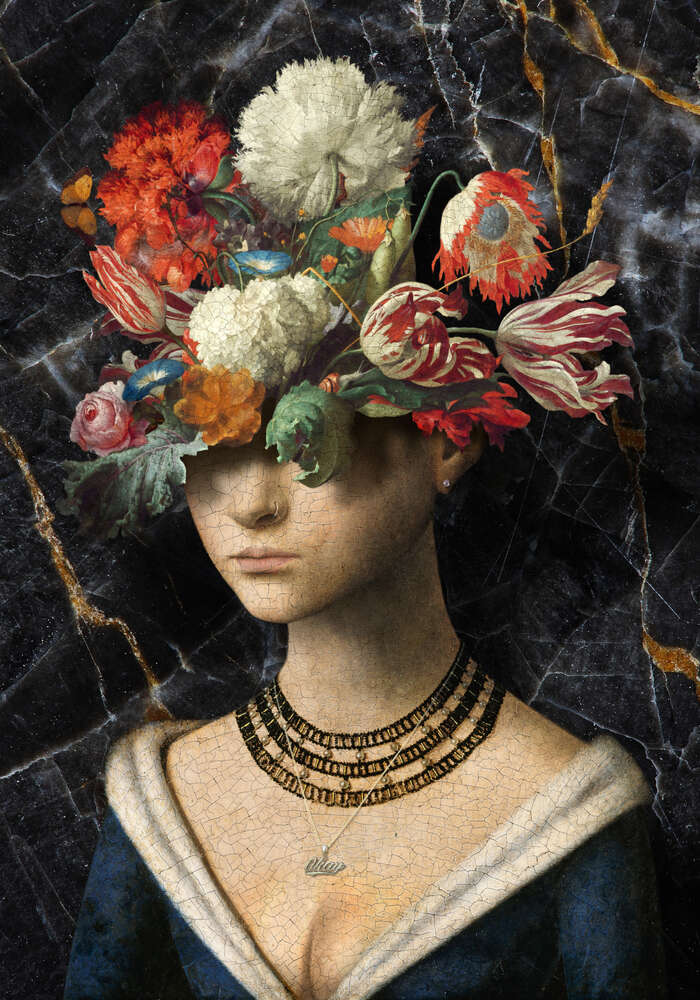 картина-постер Квіти прикривають погляд жінки