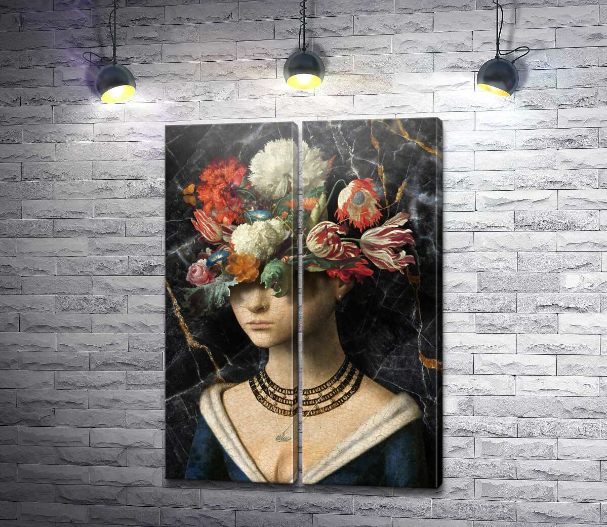 модульная картина Цветы прикрывают взгляд женщины
