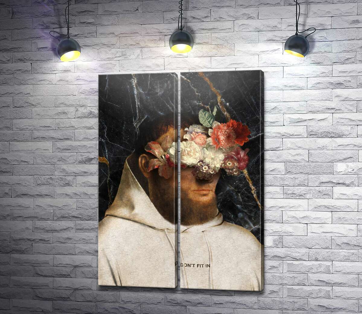 модульна картина Чоловік у худі та букет квітів