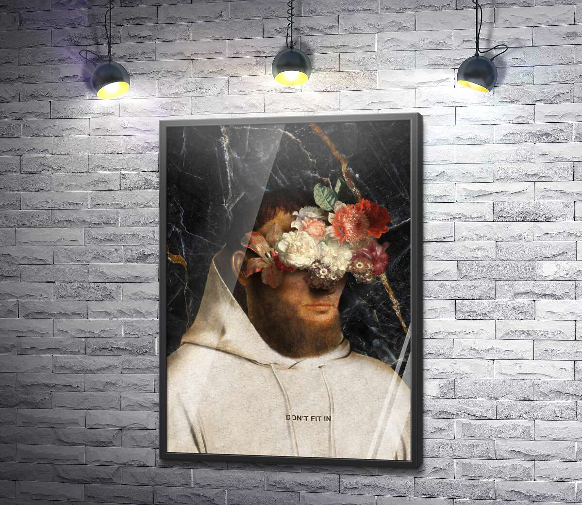 постер Чоловік у худі та букет квітів