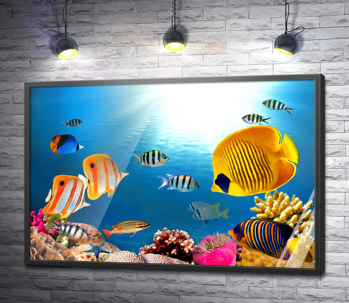 постер Яскраві рибки в аквамариновій воді