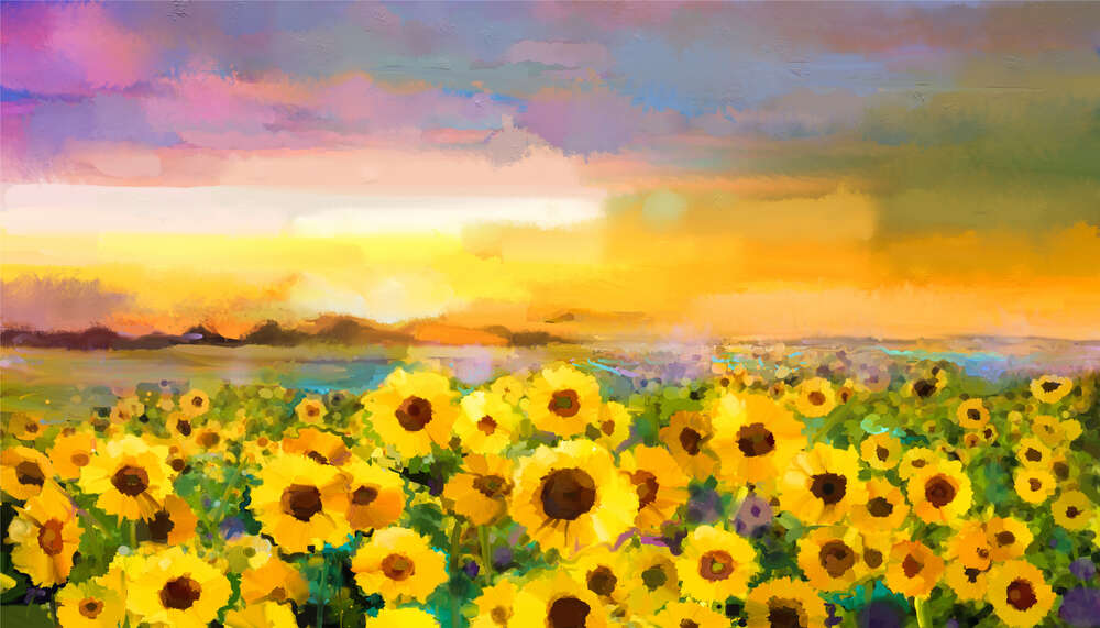 картина-постер Золоте поле соняшнику в акварелі