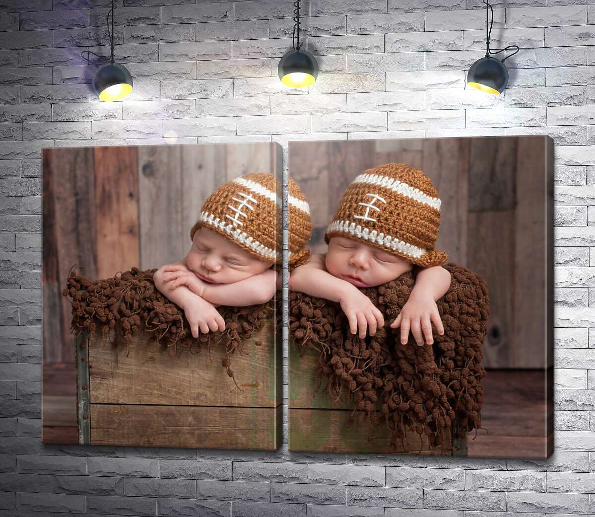 модульная картина Младенцы в вязанных шапочках-регби