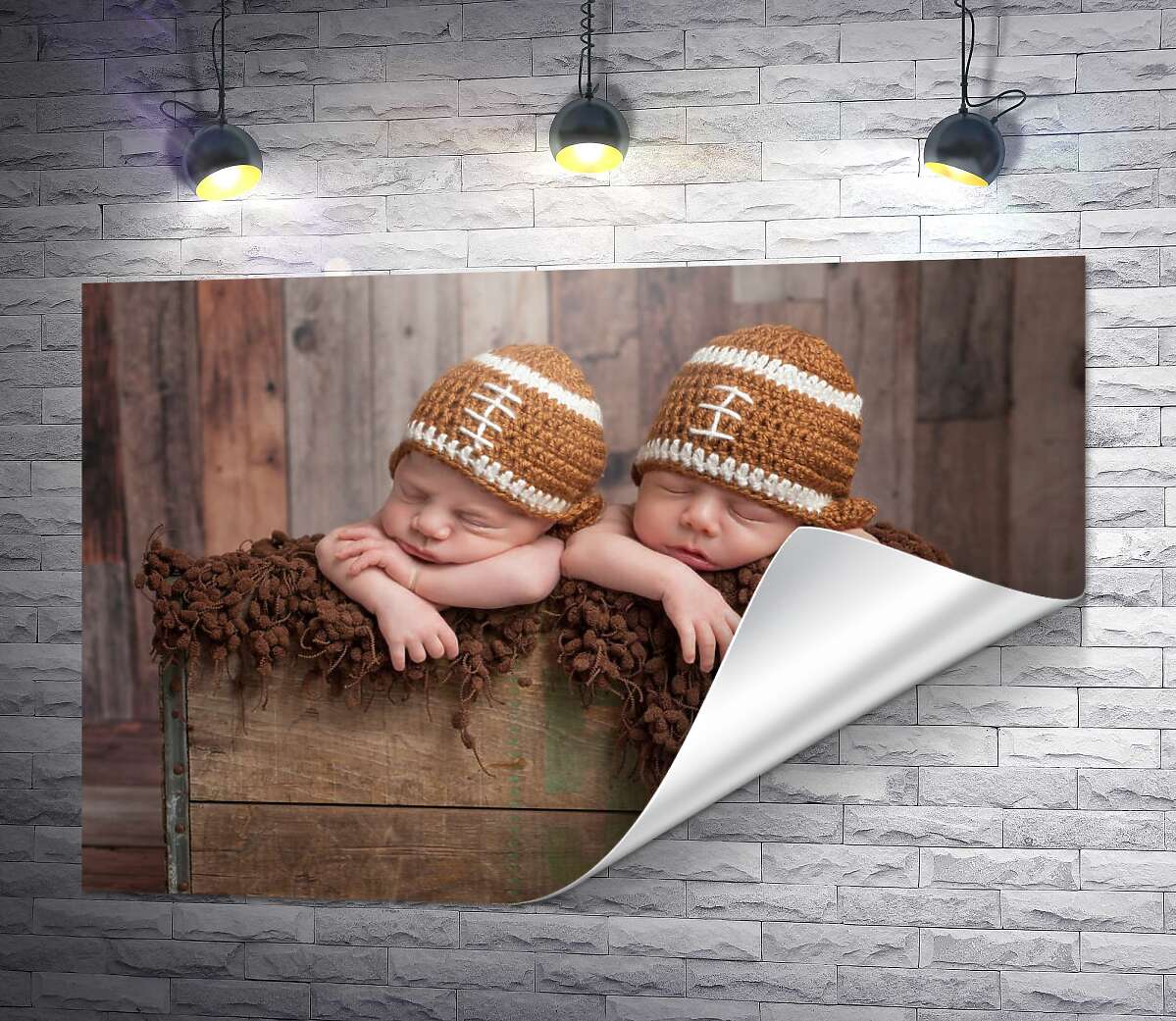 печать Младенцы в вязанных шапочках-регби