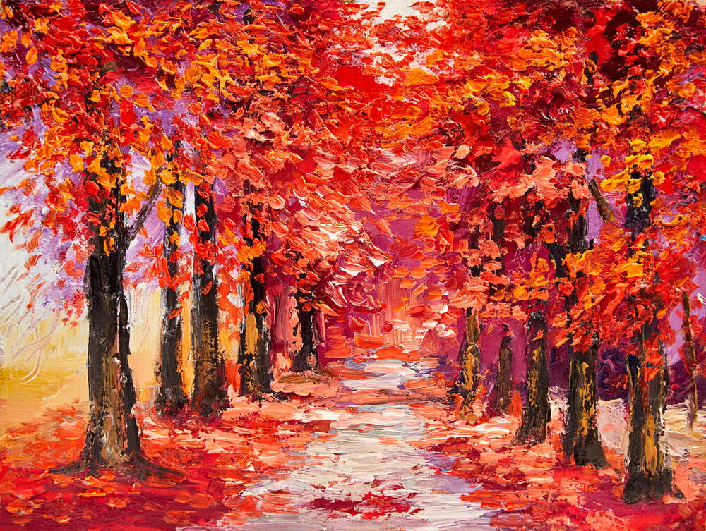картина-постер Красные листья осеннего парка