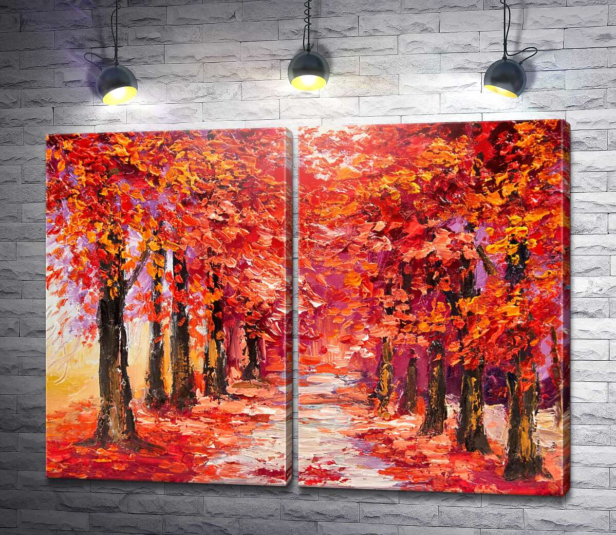 модульная картина Красные листья осеннего парка