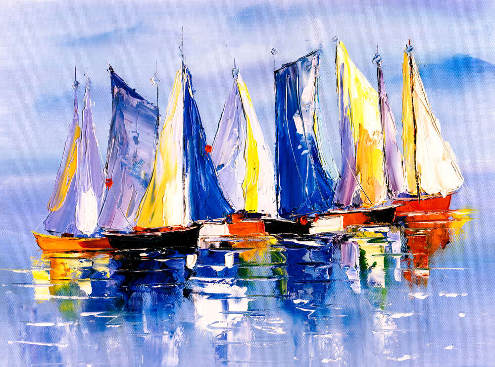 картина-постер Парусные лодки на зеркальной глади воды