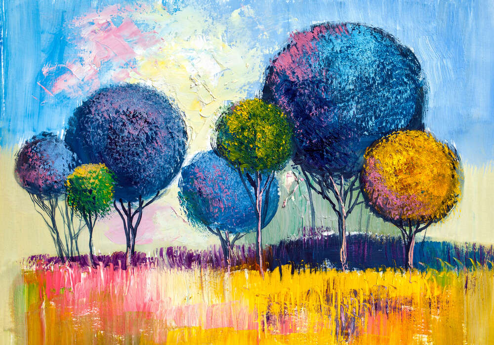 картина-постер Круглые кроны цветных деревьев
