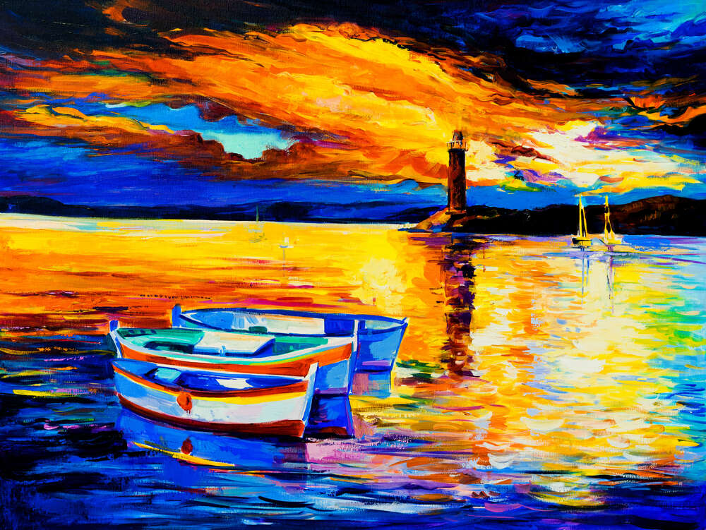 картина-постер Палаючий золотий захід сонця на морі