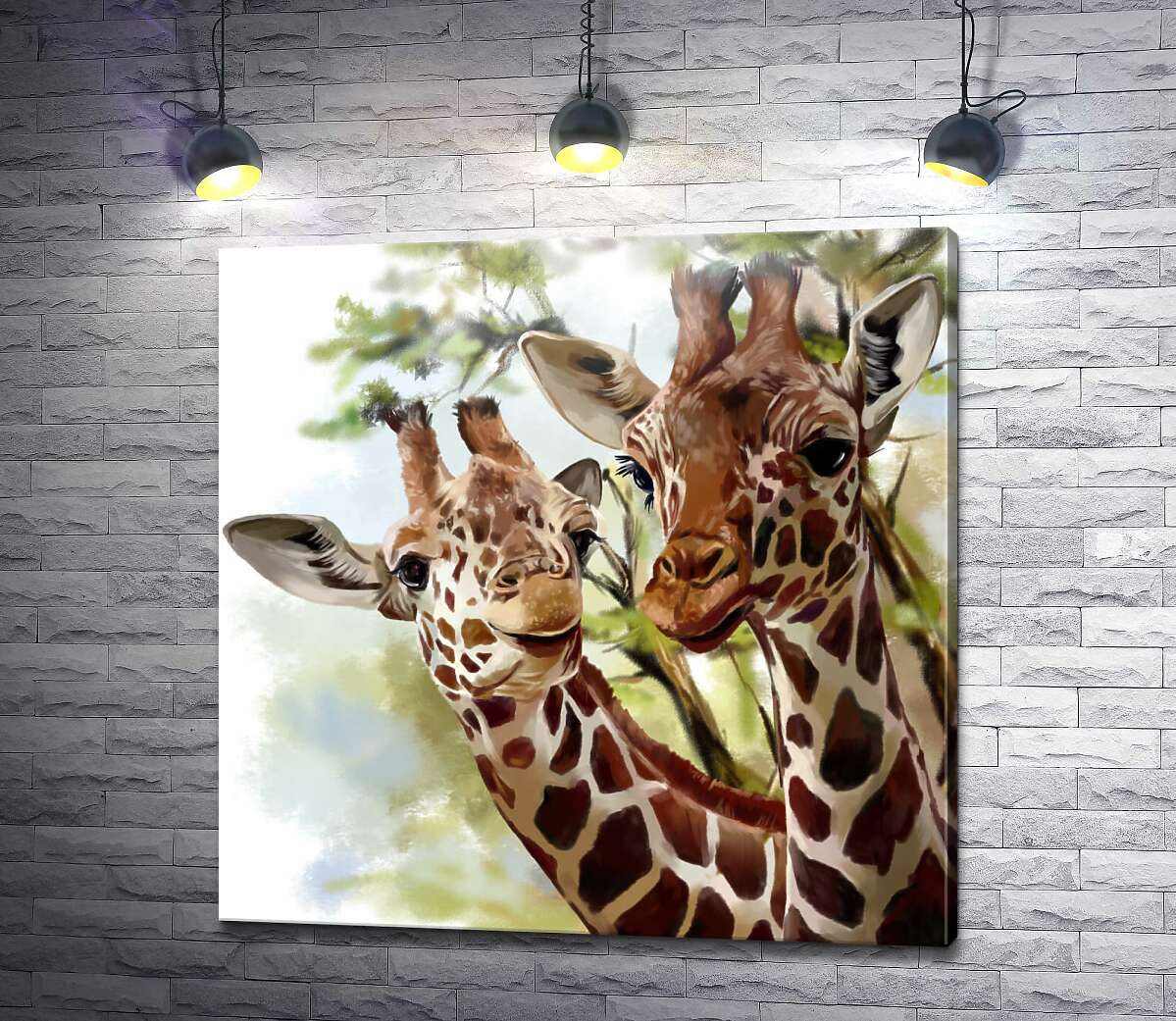 картина Пара милых длинношеих жирафов