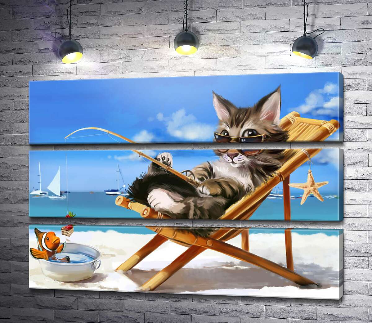 модульна картина Стильний відпочинок кота на морі (Модуль №15)