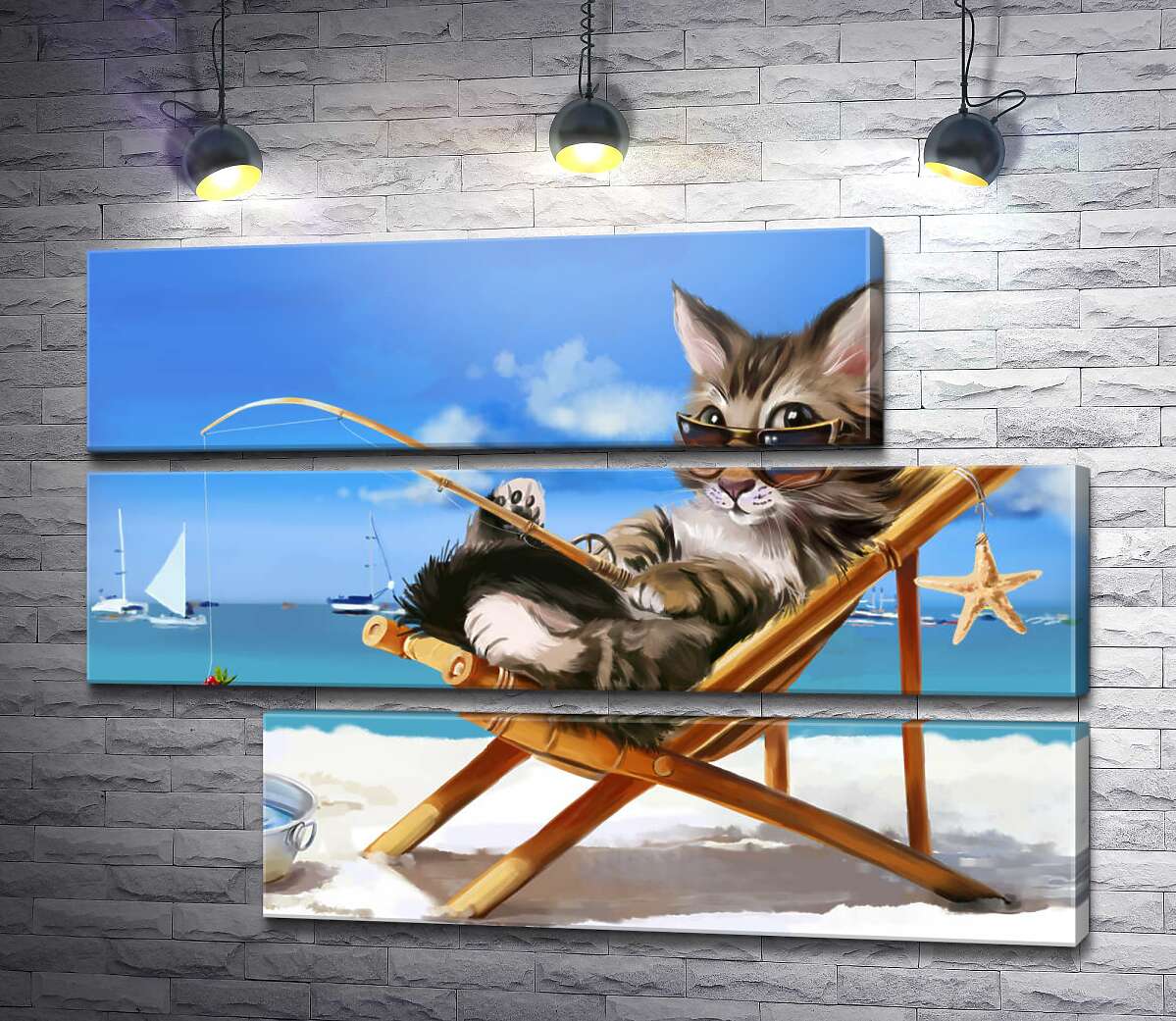 модульна картина Стильний відпочинок кота на морі (Модуль №16)
