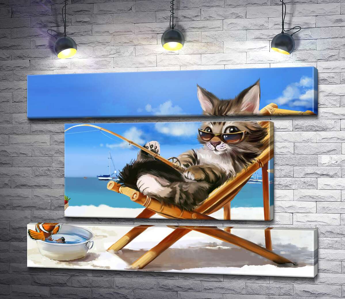 модульна картина Стильний відпочинок кота на морі (Модуль №18)