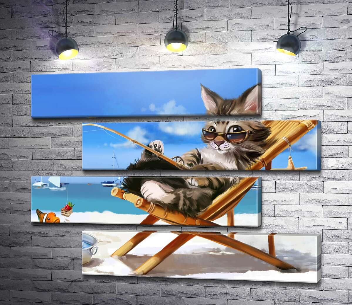 модульна картина Стильний відпочинок кота на морі (Модуль №23)