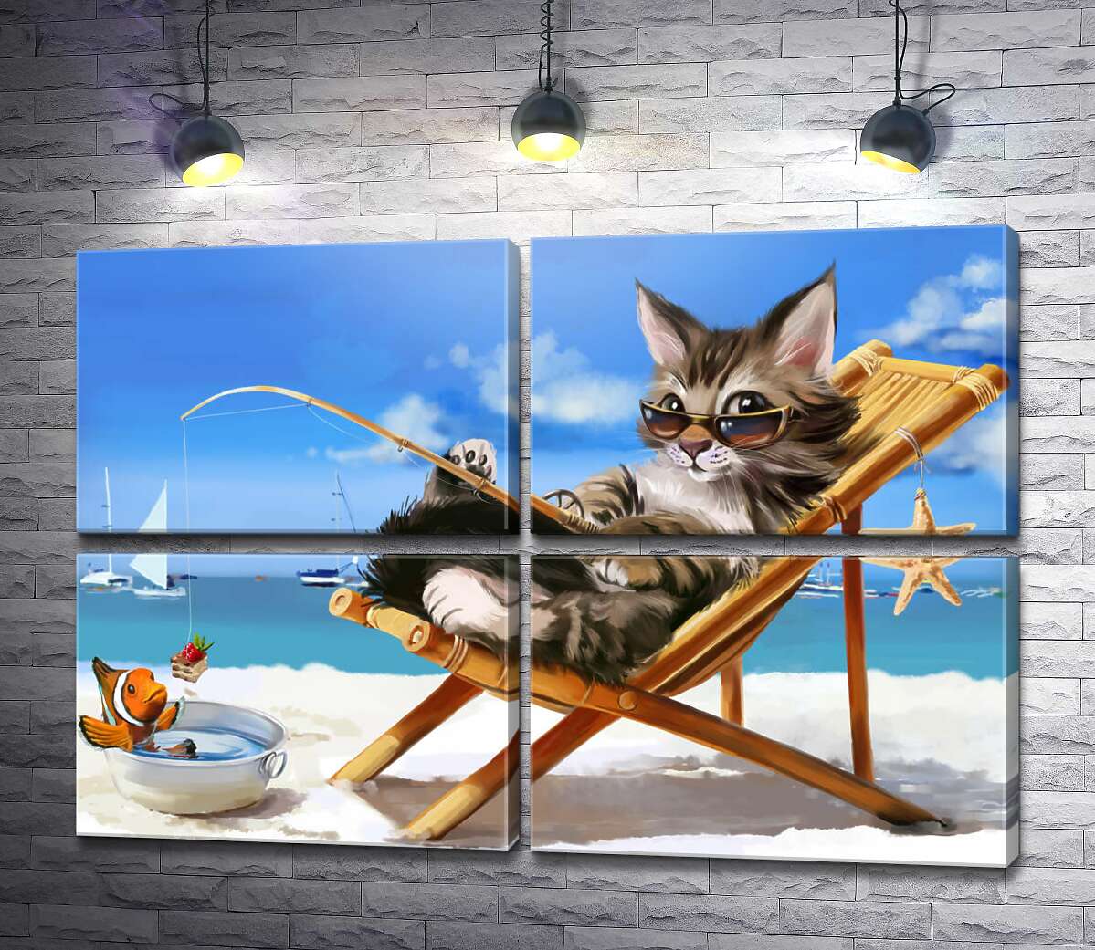 модульна картина Стильний відпочинок кота на морі (Модуль №25)