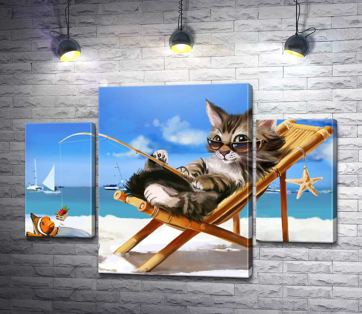 модульна картина Стильний відпочинок кота на морі (Модуль №5)