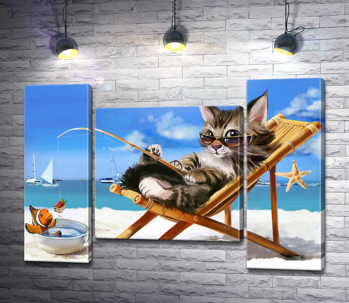 модульна картина Стильний відпочинок кота на морі (Модуль №11)