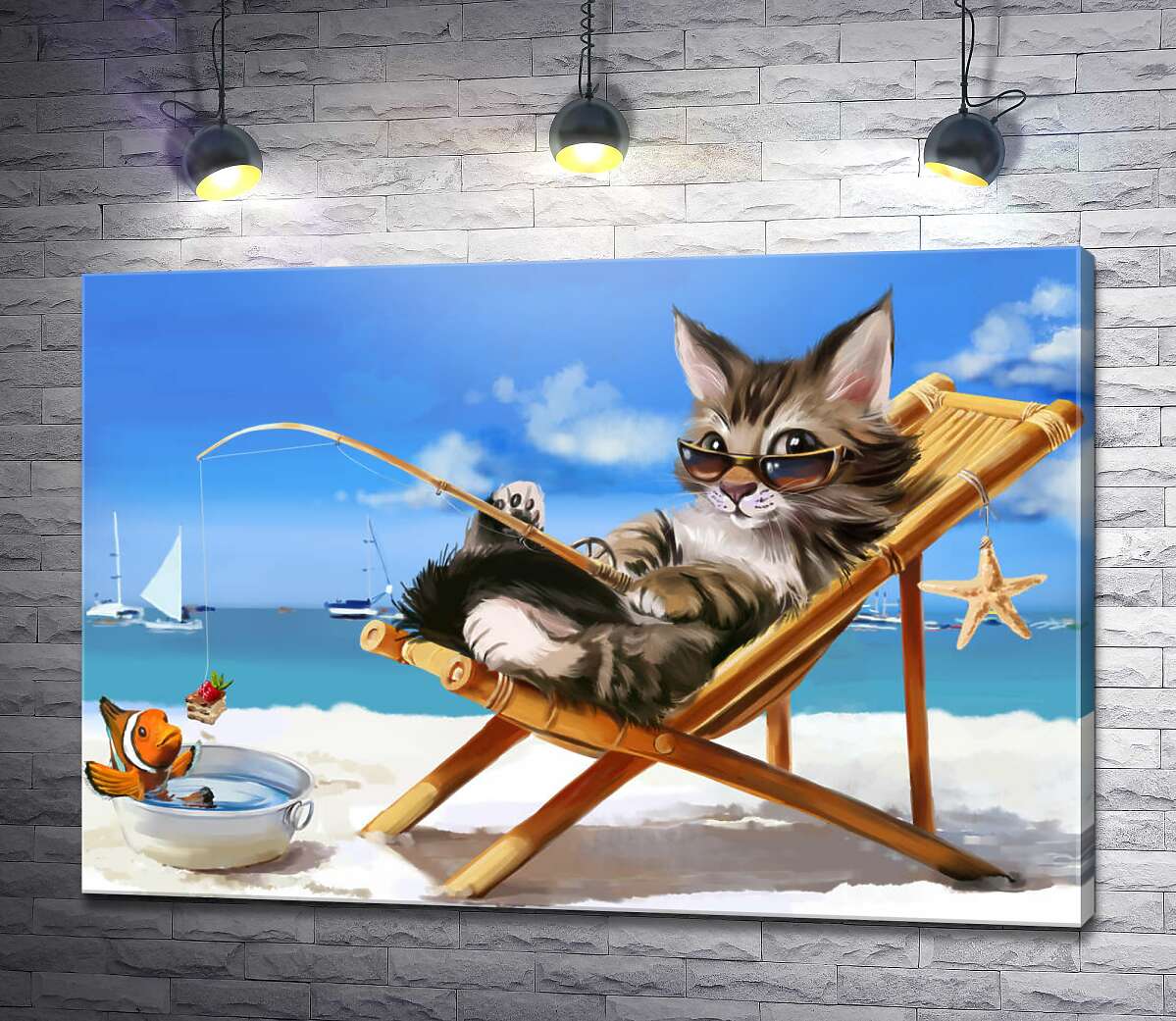 картина Стильный отдых кота на море