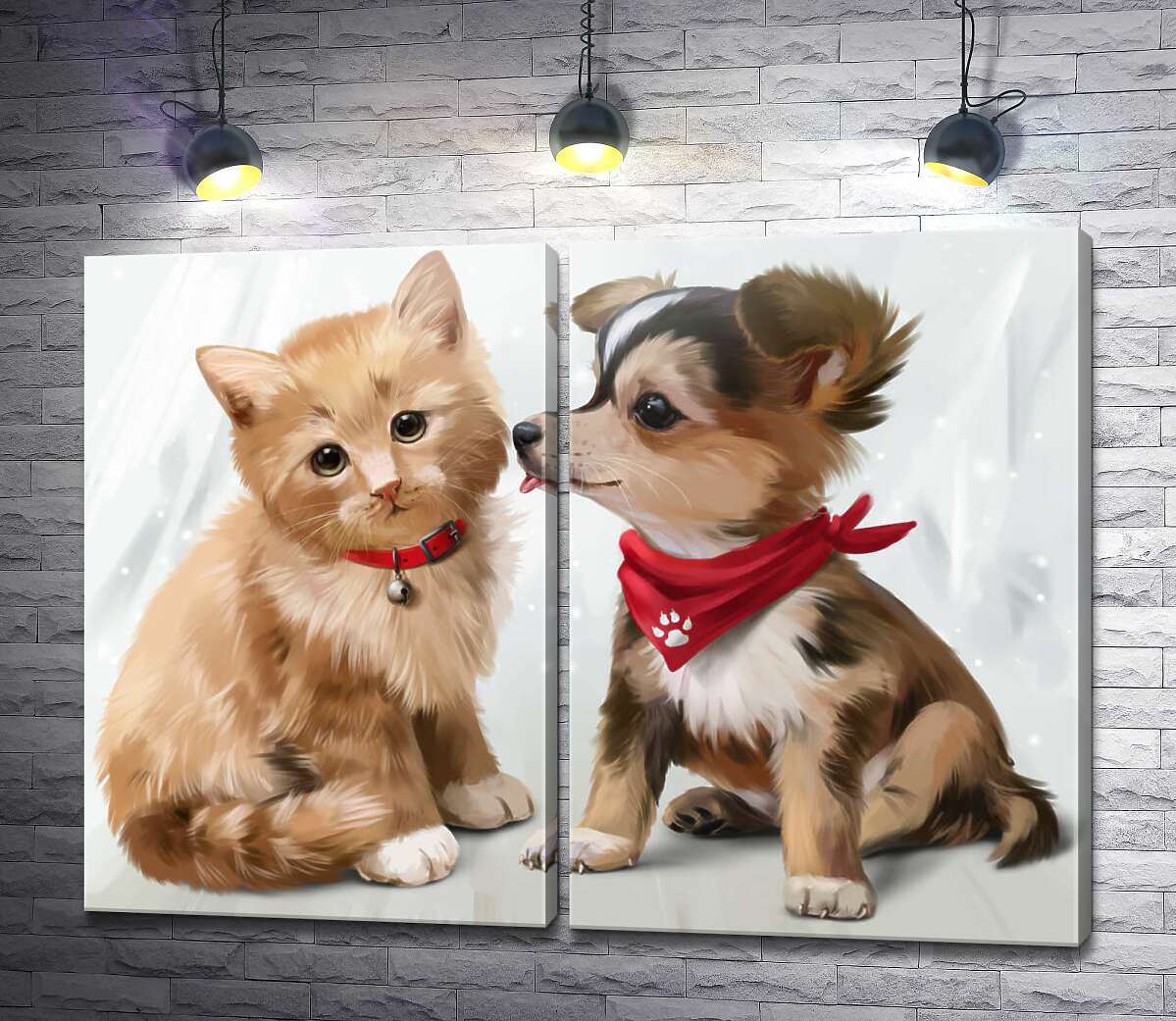 модульная картина Крошки-друзья котенок и щенок