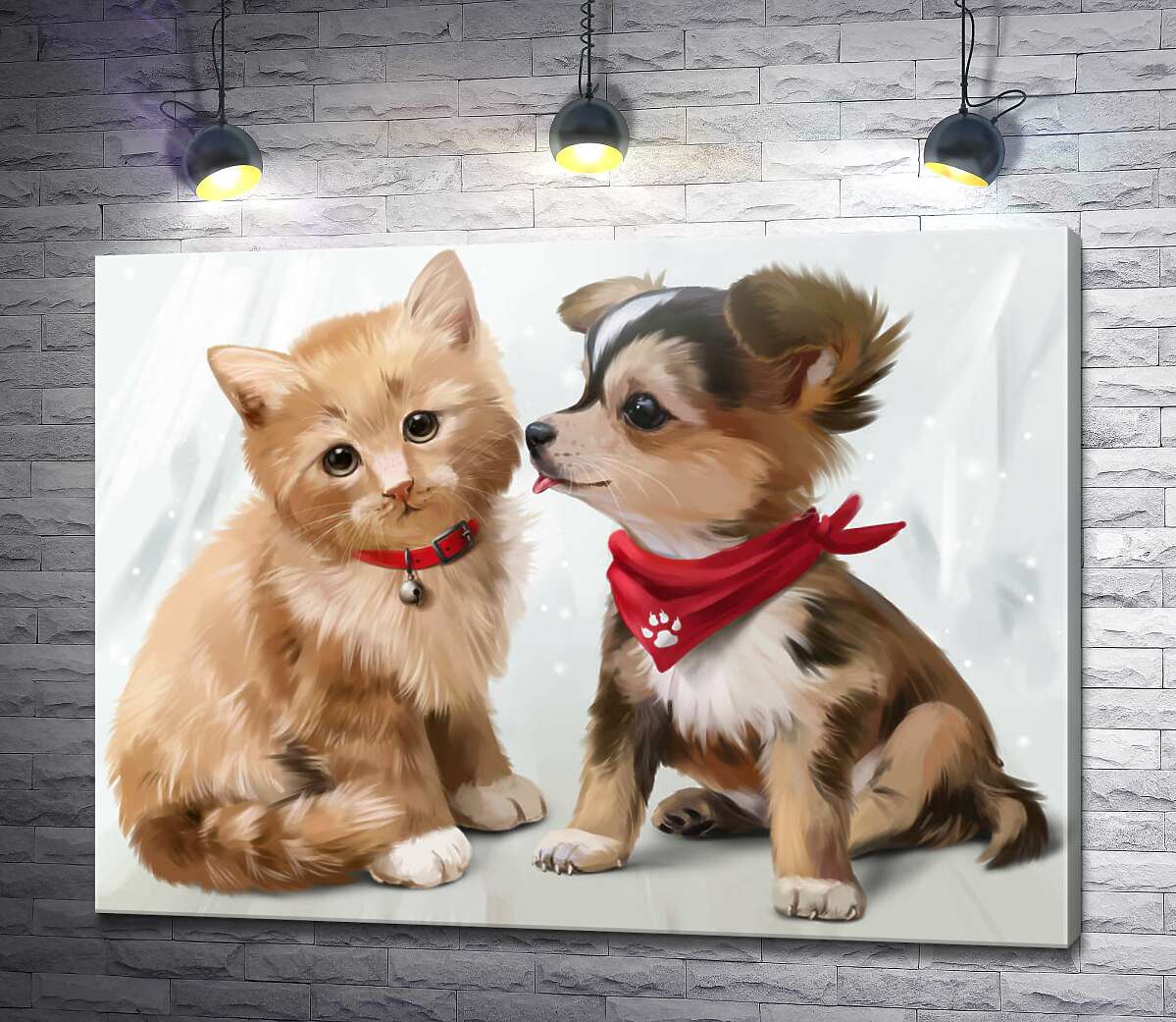картина Крошки-друзья котенок и щенок
