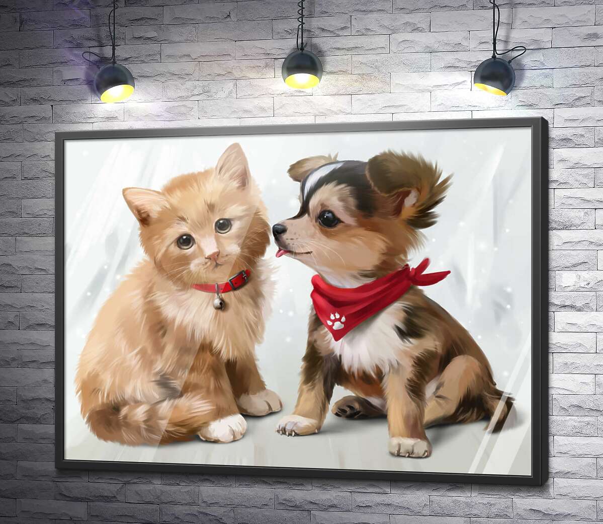 постер Крошки-друзья котенок и щенок