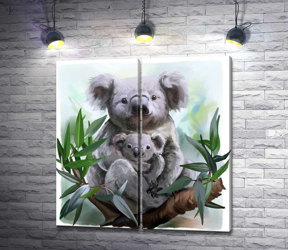 модульная картина Уютная коала с детенышем на ветке