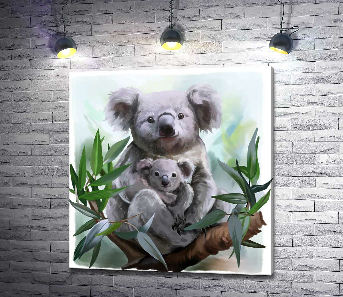 картина Уютная коала с детенышем на ветке