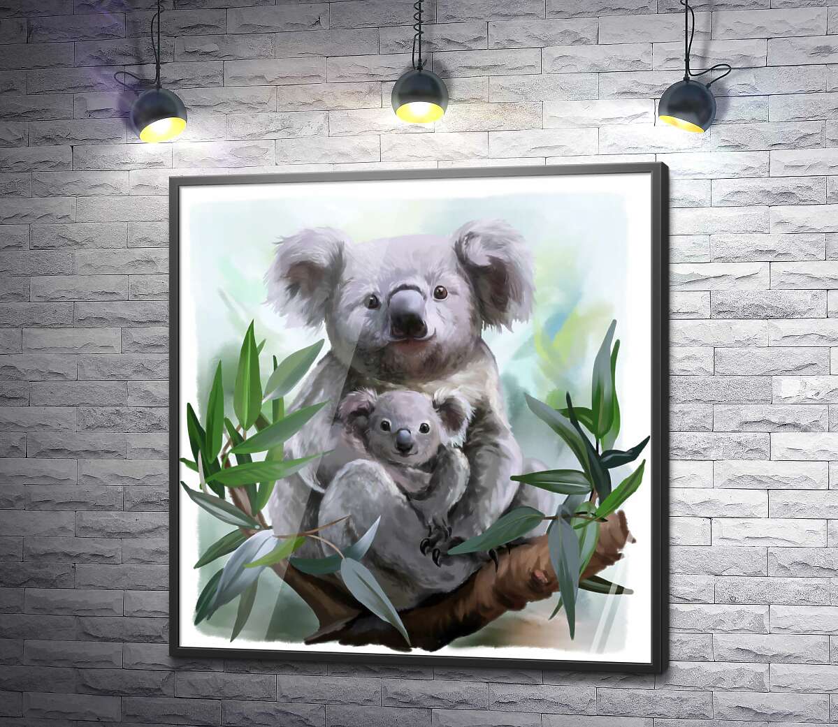 постер Уютная коала с детенышем на ветке