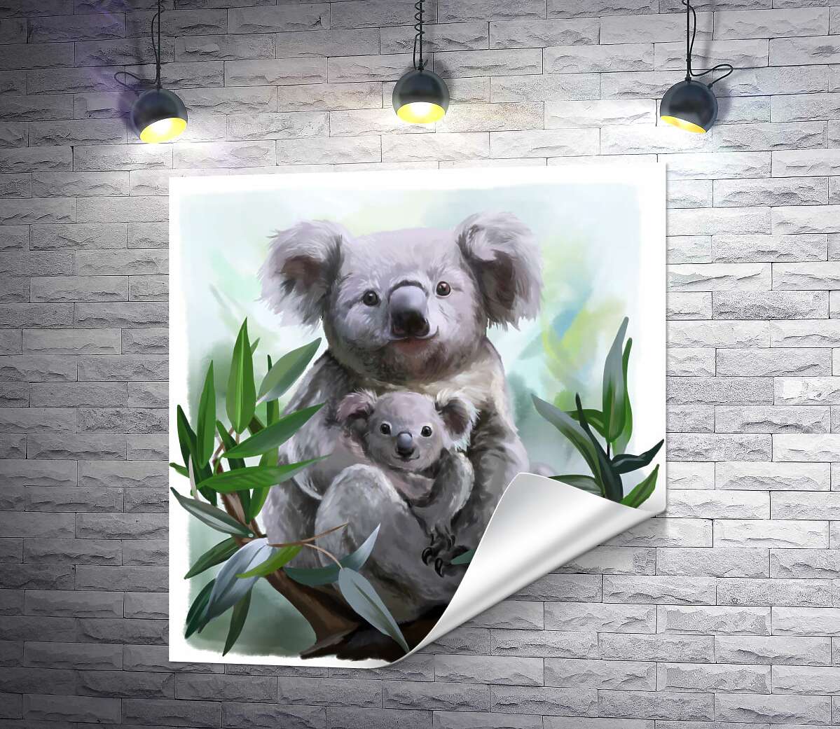 печать Уютная коала с детенышем на ветке