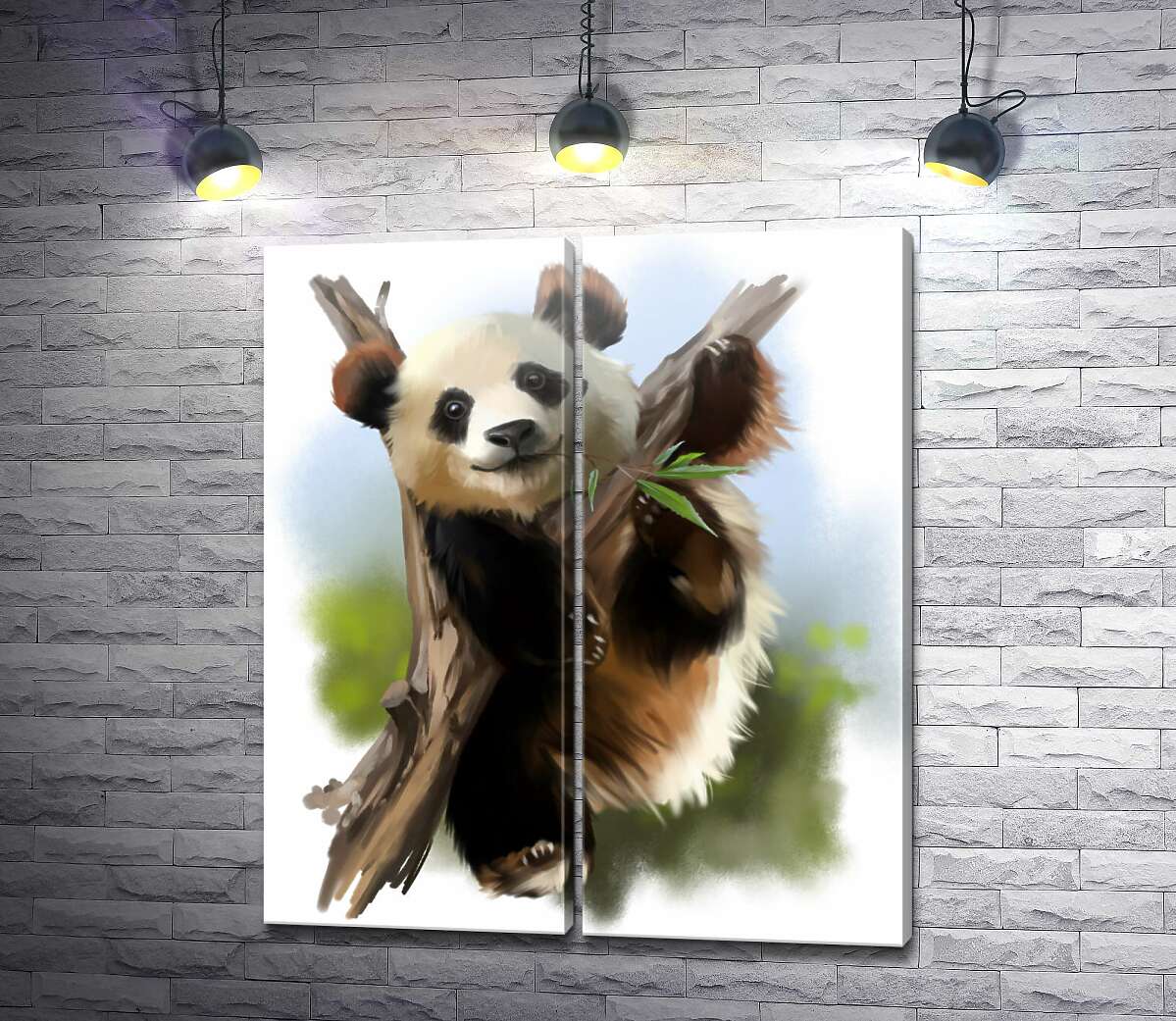 модульна картина Радісна панда жує бамбук на гілці