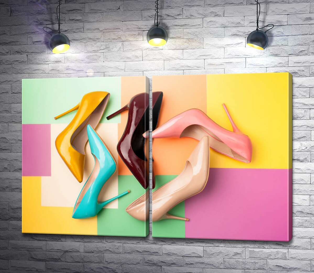 модульна картина Різнокольорові жіночі туфлі на шпильці