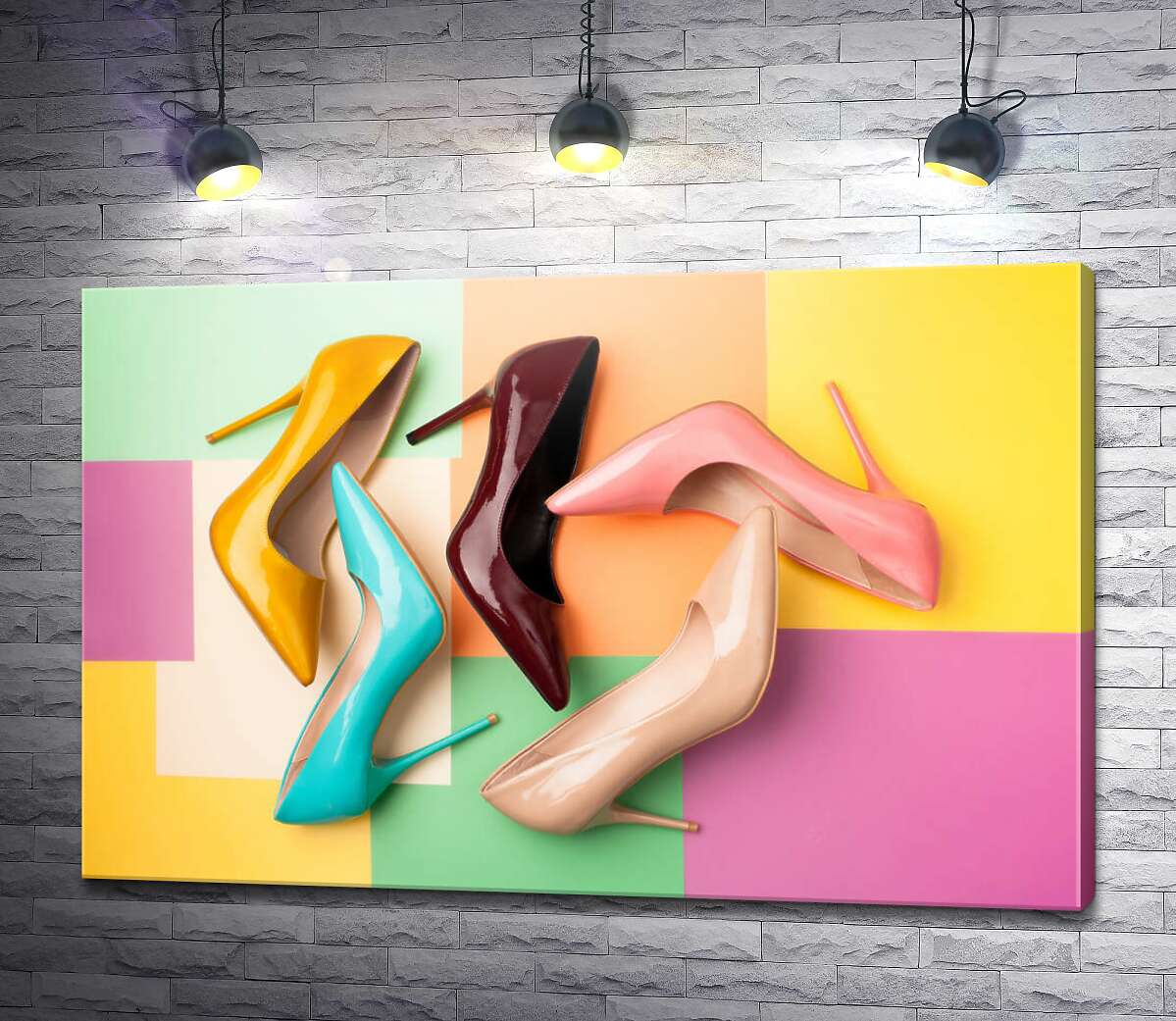 картина Разноцветные женские туфли на шпильке