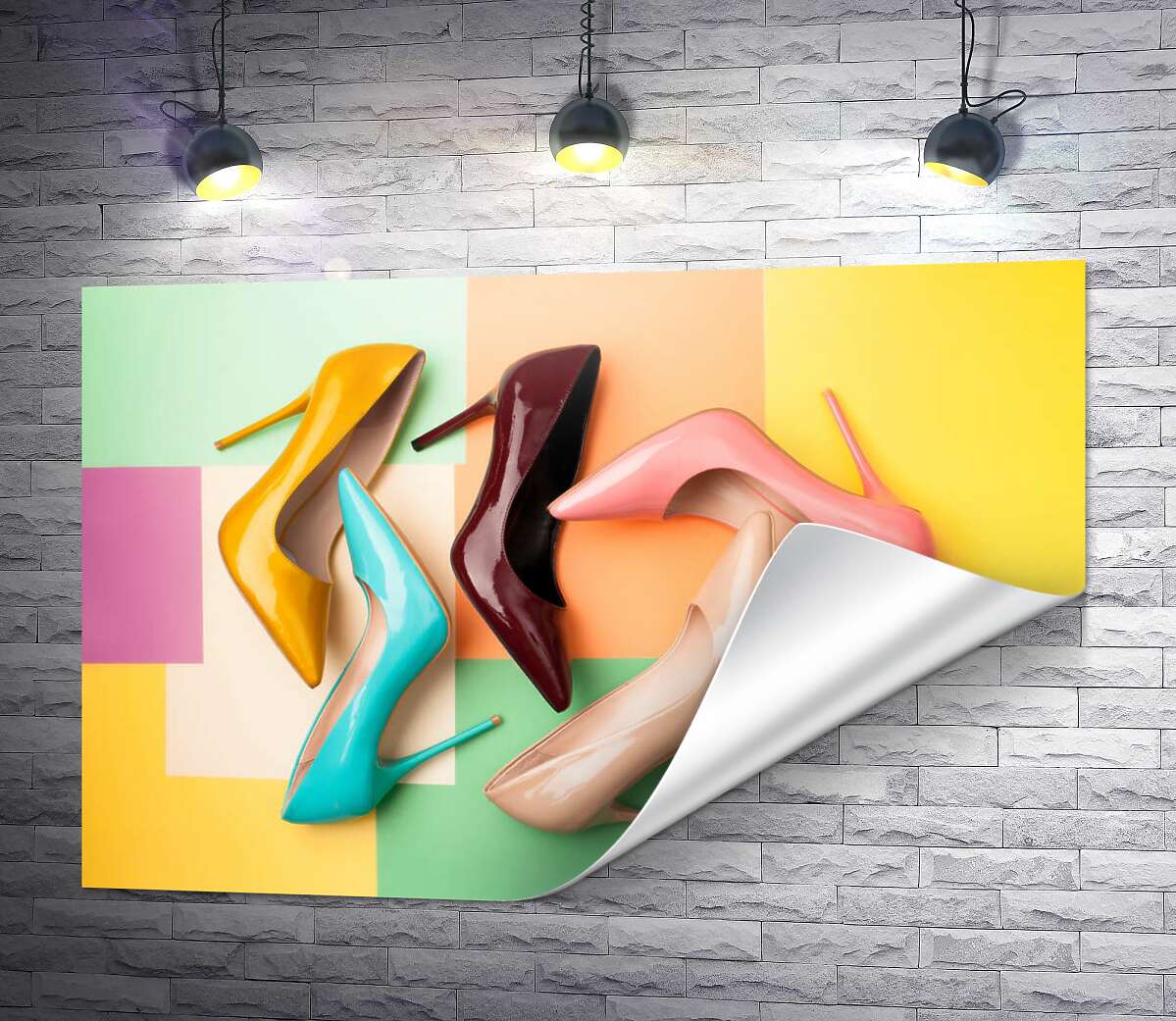 печать Разноцветные женские туфли на шпильке