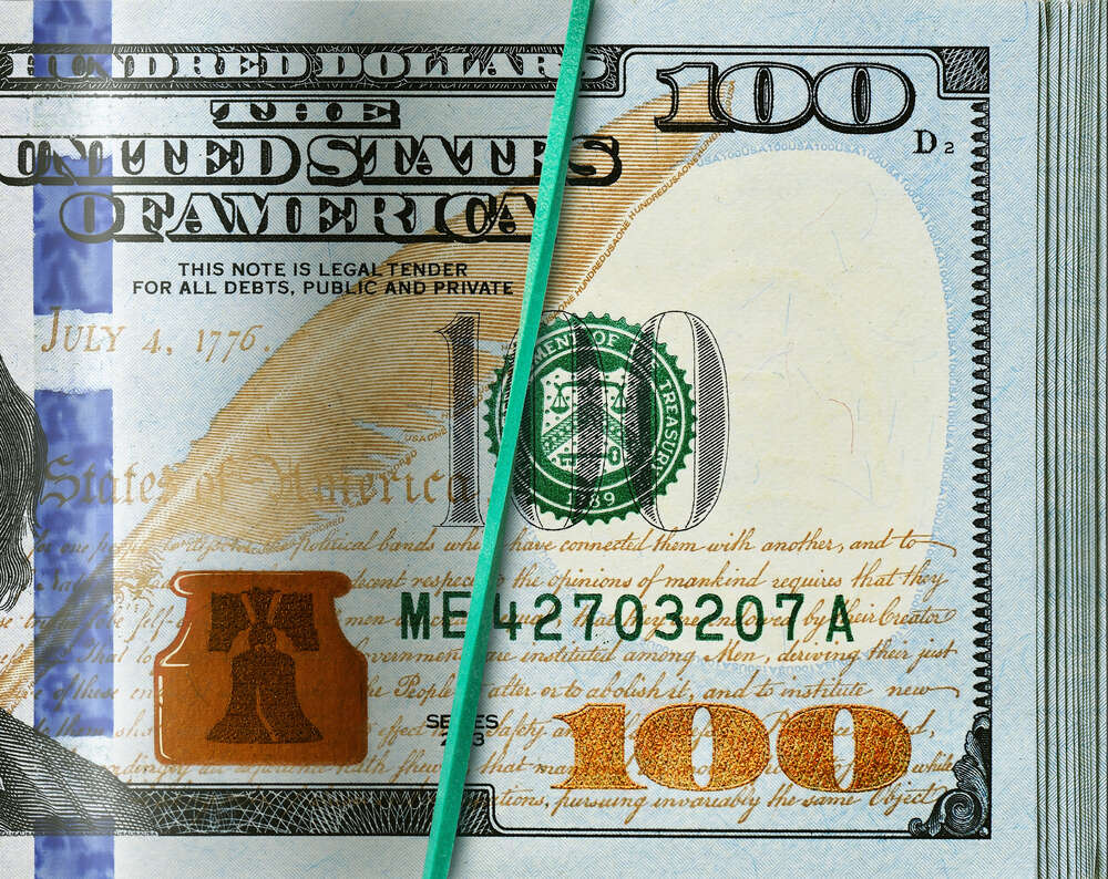 картина-постер Стопка перевязанных долларов