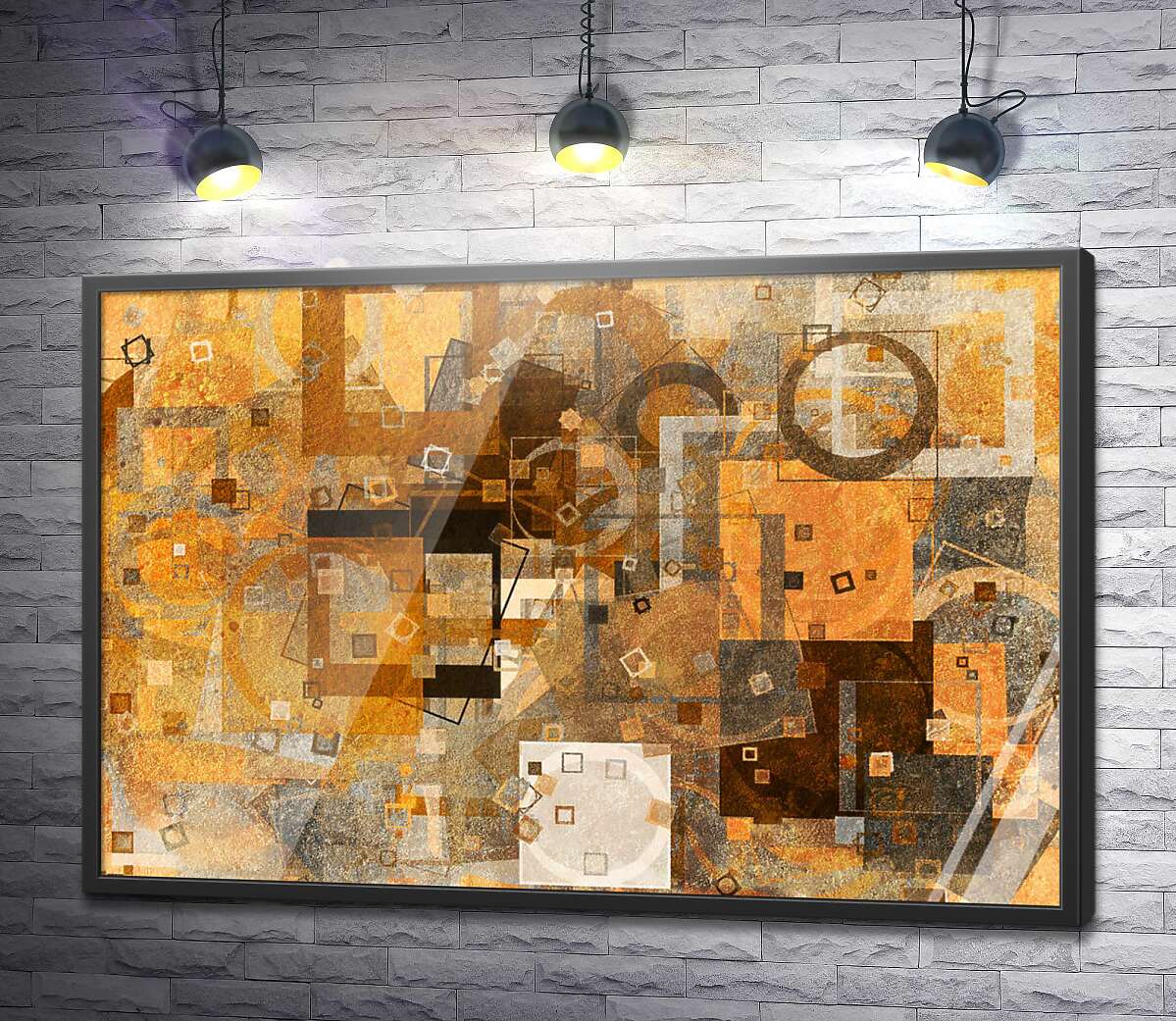 постер Тепла абстракція з квадратів та кіл