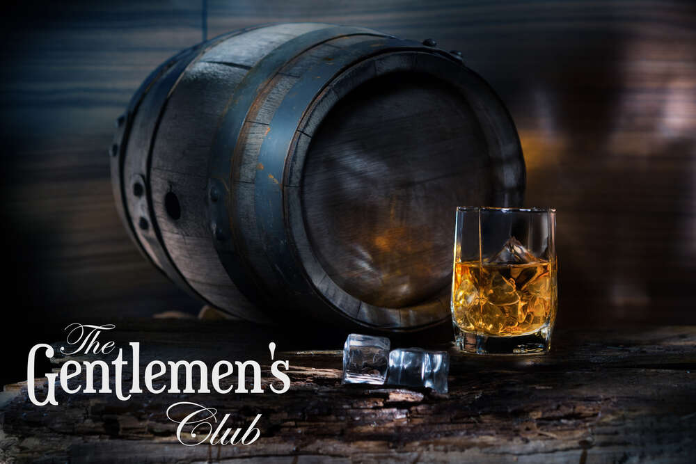 картина-постер Клуб джентльменов: бочка виски и бокал