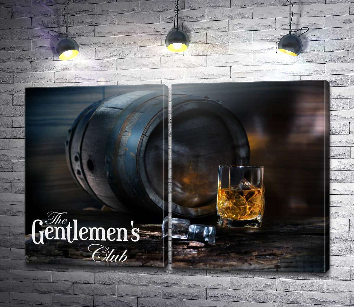 модульная картина Клуб джентльменов: бочка виски и бокал