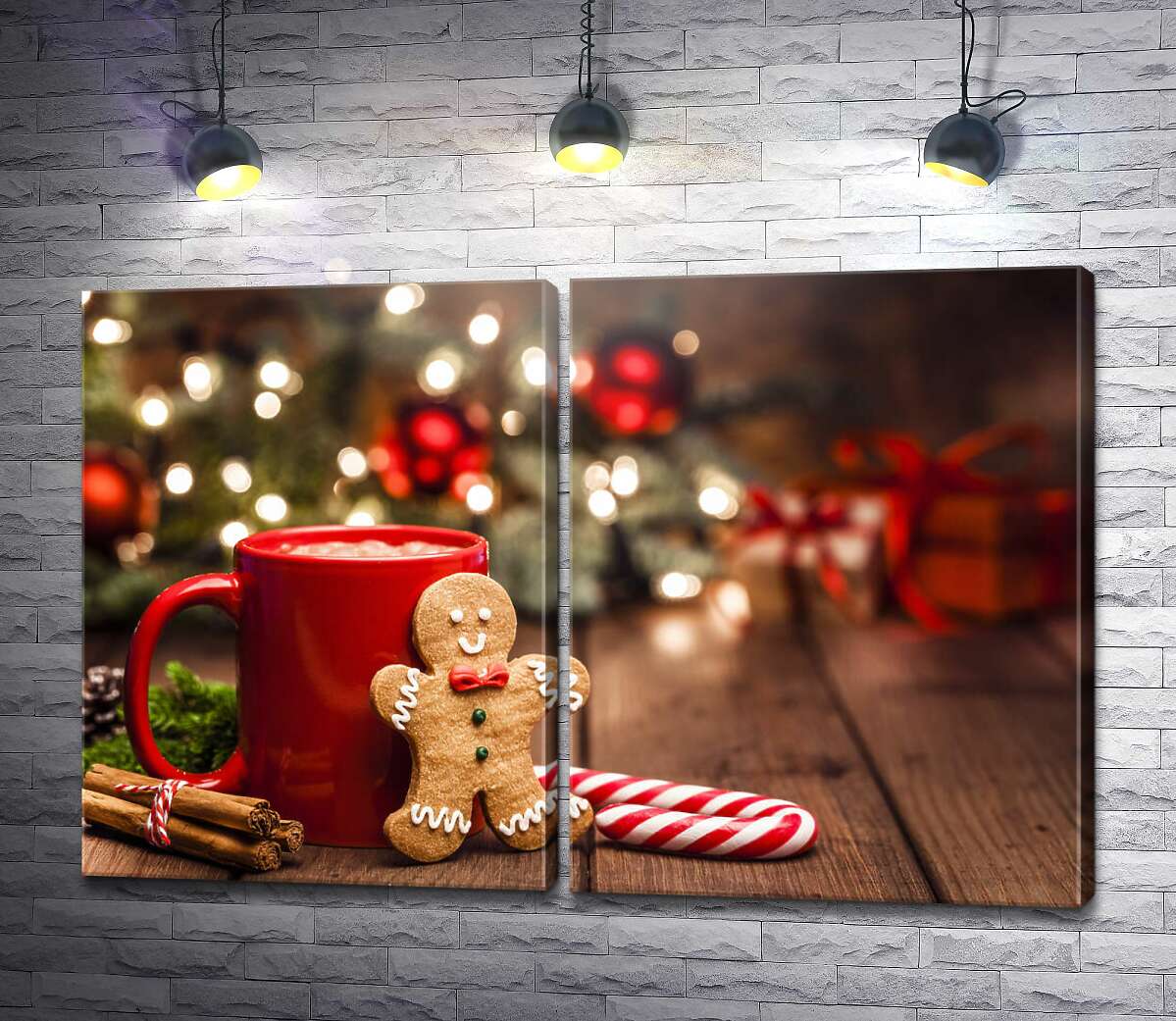 модульна картина Різдвяна атмосфера: імбирний пряник та чашка какао