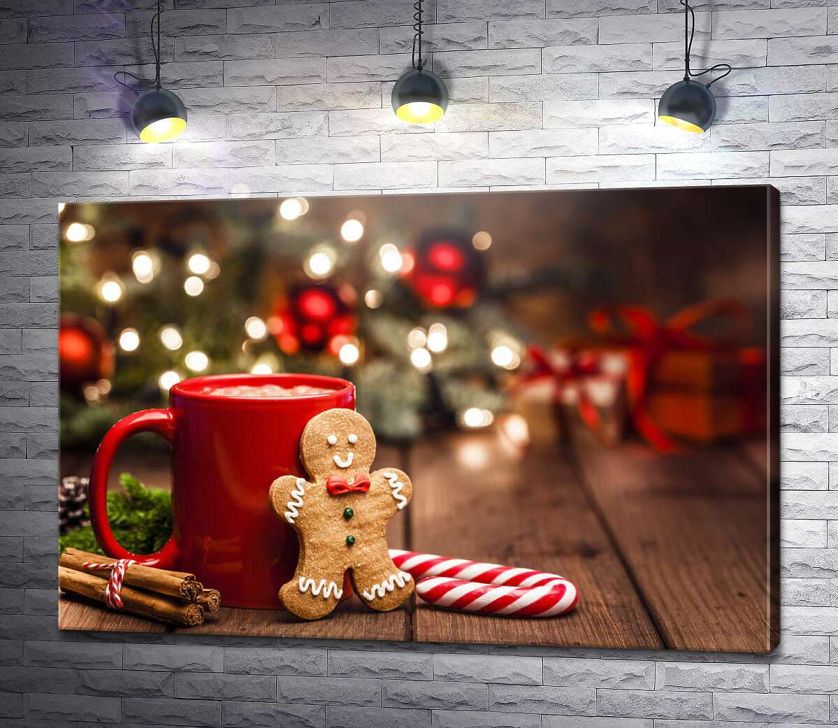 картина Рождественская атмосфера: имбирный пряник и чашка какао