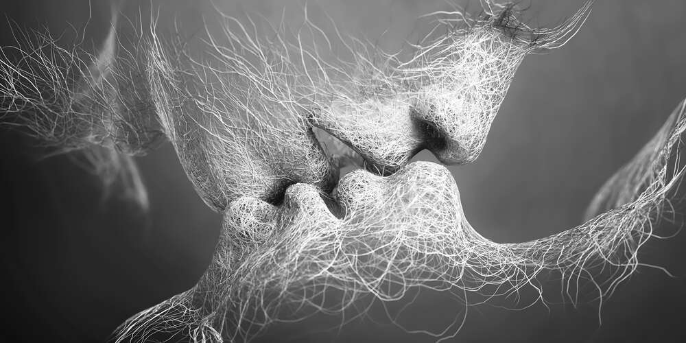 картина-постер Поцелуй абстрактных образов (черно-белый)