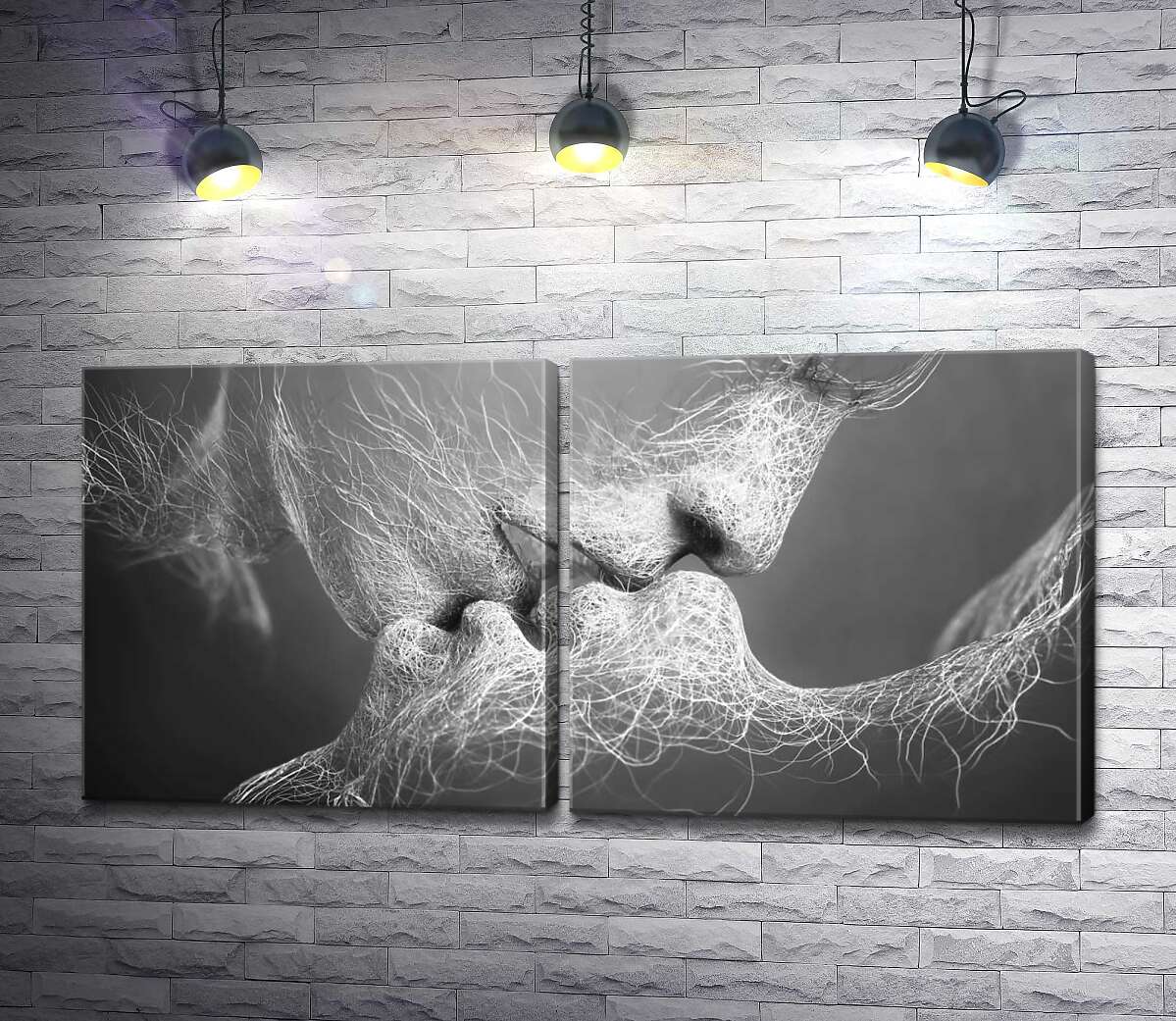 модульная картина Поцелуй абстрактных образов (черно-белый)