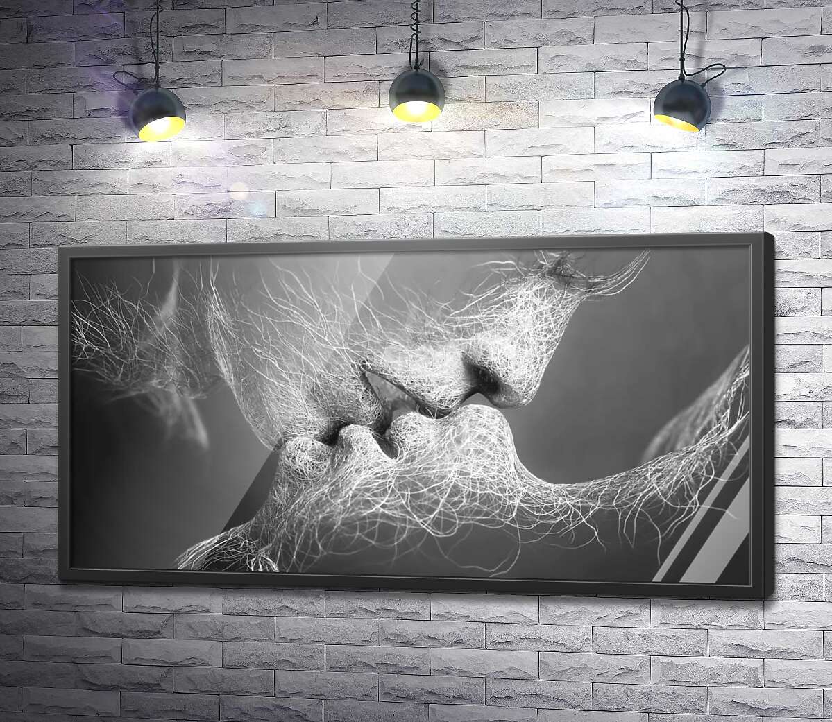 постер Поцелуй абстрактных образов (черно-белый)