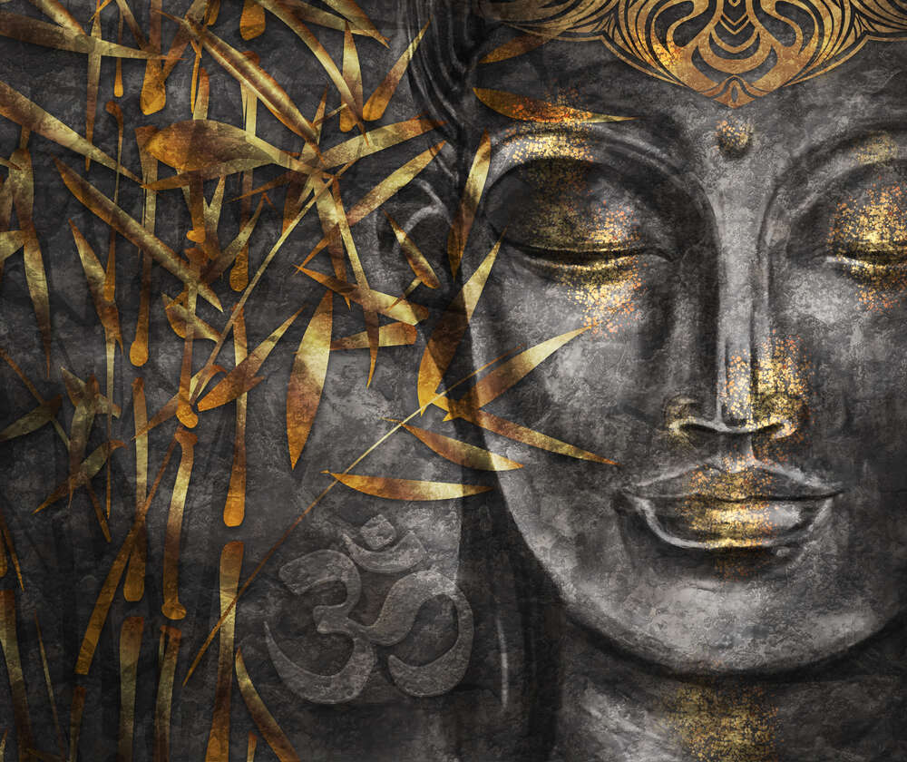 картина-постер Обличчя Будди та золоті стебла