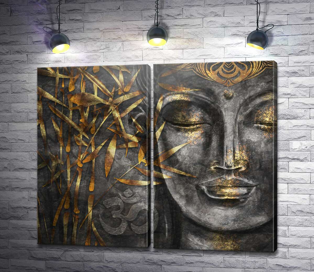 модульная картина Лицо Будды и золотые стебли