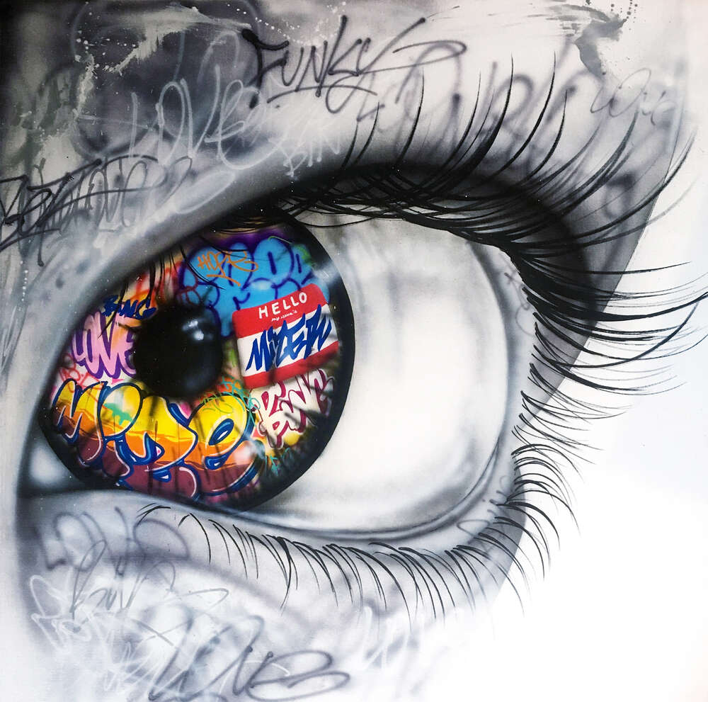 картина-постер Черно-белый глаз с ярким граффити