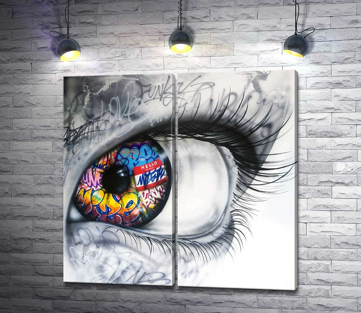 модульная картина Черно-белый глаз с ярким граффити